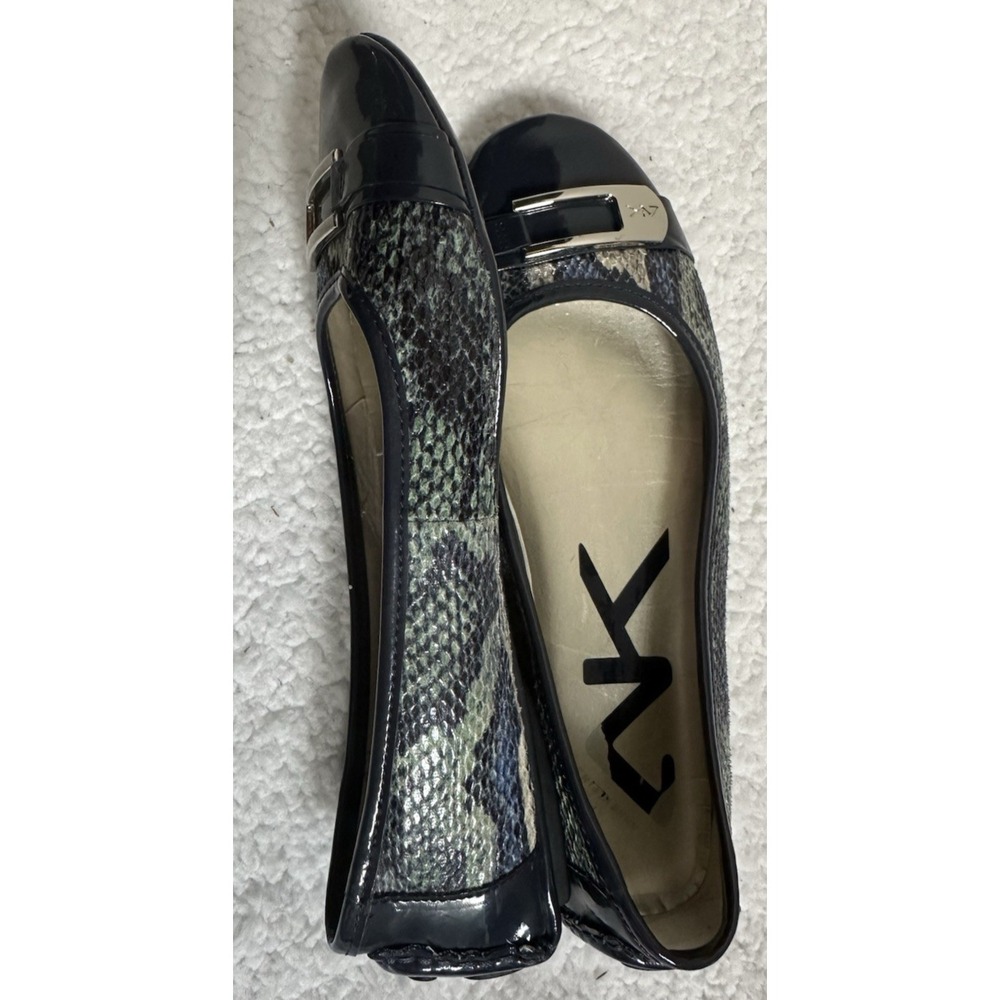 Anne Klein Navy 7.5M Patent Toe/Heel Snakeskin Ballet Flats Comfort Shoe - Picture 3 of 6